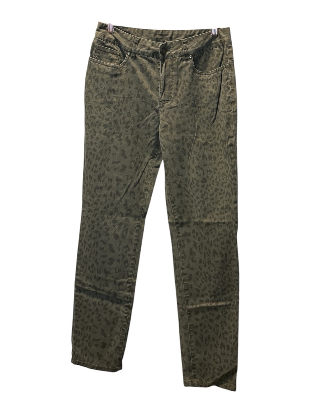 Women with Control Olive Green Leopard Print Slim Pants